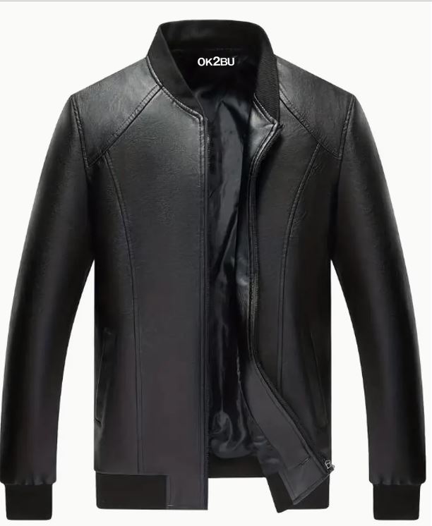 OK2BU Men's Classic PU Faux Leather Jacket