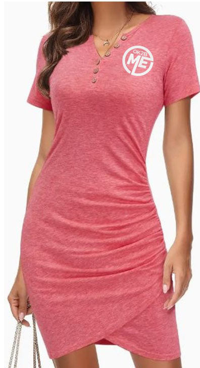 OK2BME Ruched Bodycon Mini Dress Neck Shirt Dress