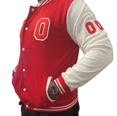 OK2BU Red and White Varsity Jacket