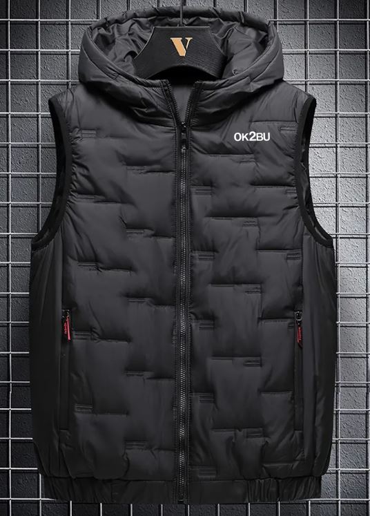 OK2BU Men's Casual Black Hooded Padded Sleeveless Vest