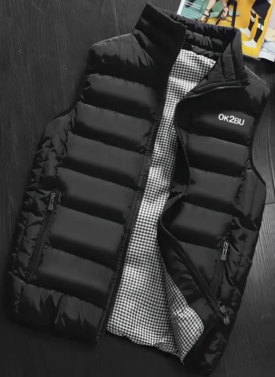 OK2BU Men's Casual Black Padded Sleeveless Vest