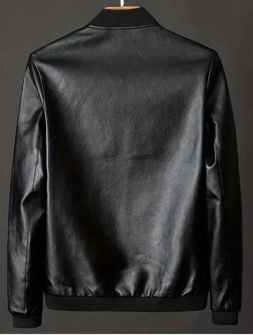 OK2BU Men's Stylish PU Faux Leather Bomber Jacket