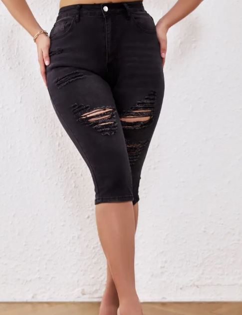 OK Women's Ripped Capri Jeans