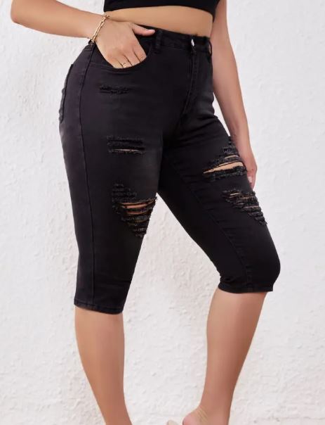 OK Women's Ripped Capri Jeans