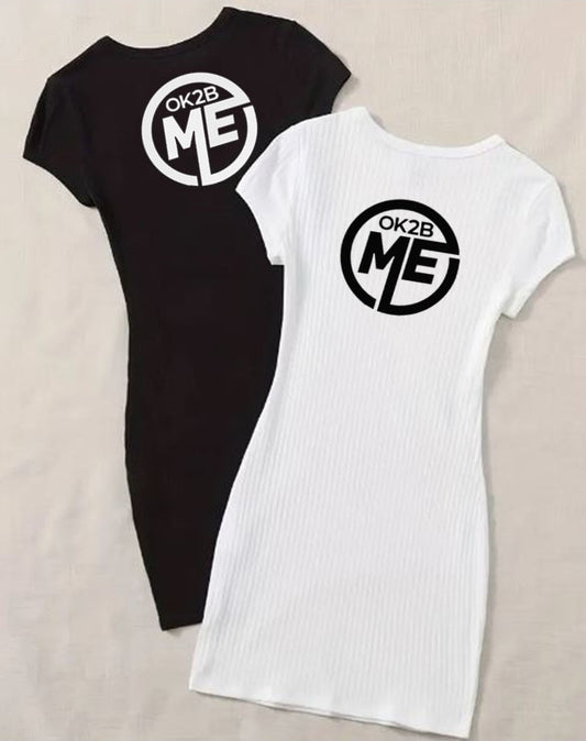 OK2BME Rib Knit Tee Bodycon Crew Neck Dress