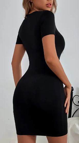 OK2BME Solid Black Bodycon Tee Dress
