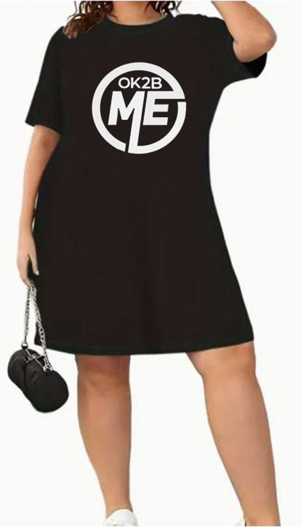OK2BME Women's Plus Solid Round Neck Short Sleeve Comfort Tee Dress