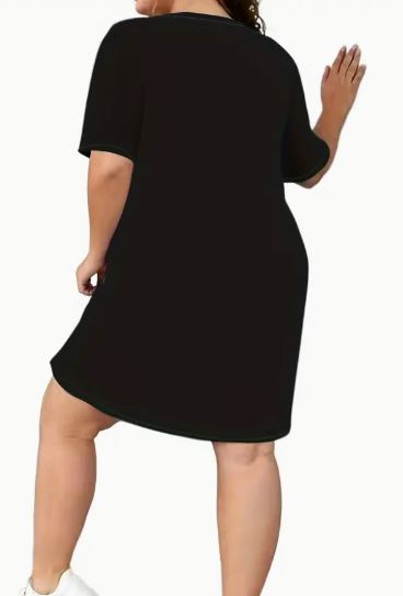 OK2BME Women's Plus Solid Round Neck Short Sleeve Comfort Tee Dress