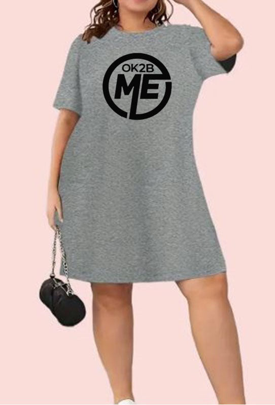 OK2BME Women's Plus Solid Round Neck Short Sleeve Comfort Tee Dress