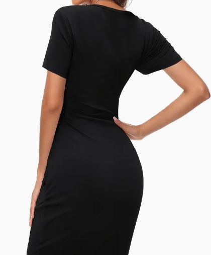 OK2BME Ruched Bodycon Mini Dress Neck Shirt Dress