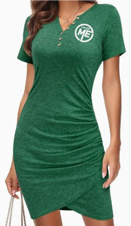 OK2BME Ruched Bodycon Mini Dress Neck Shirt Dress