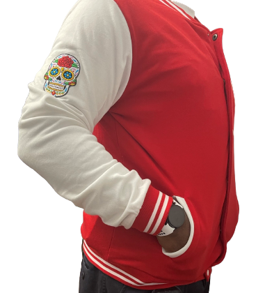 OK2BU Red and White Varsity Jacket