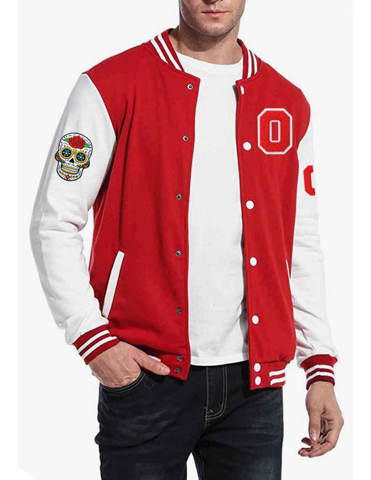 OK2BU Red and White Varsity Jacket